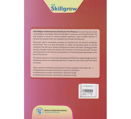 54a KLB Skillgrow Mathematical Activities Pre-Primary Learner’s Workbook 2 by KLB